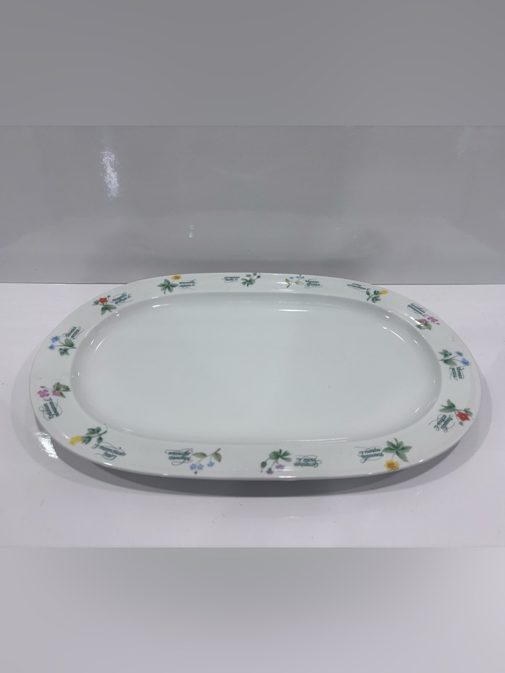 15" Oval Serving Platter Floret by Anchor Hocking VTG White Multicolor Floral